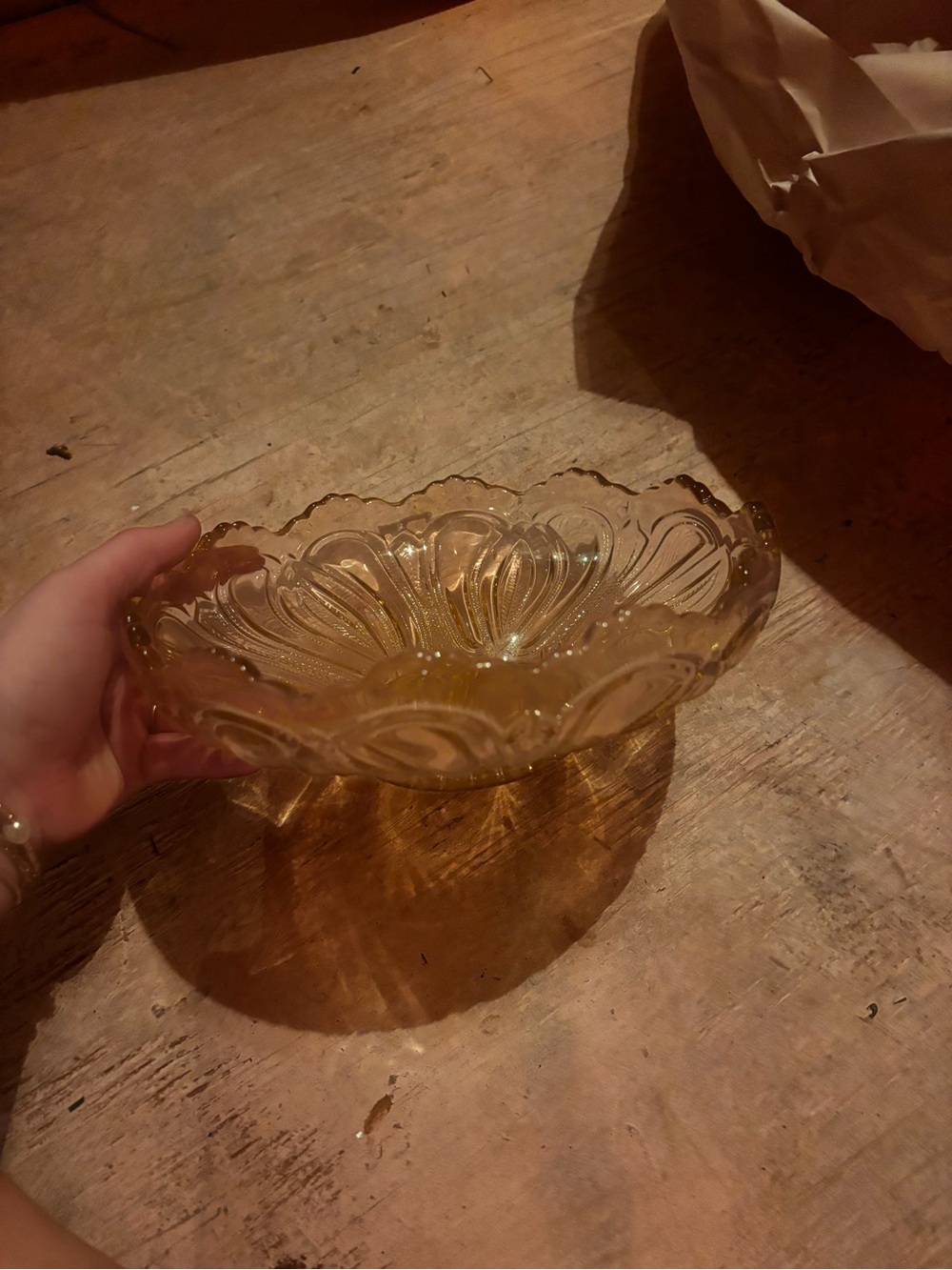 Amber Pressed Glass Decorative Bowl